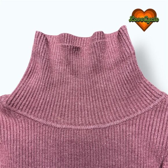 Pink Ribbed Cropped Turtleneck Sweater – Mod On Trend Large Dusty Rose Knit - Picture 5 of 5